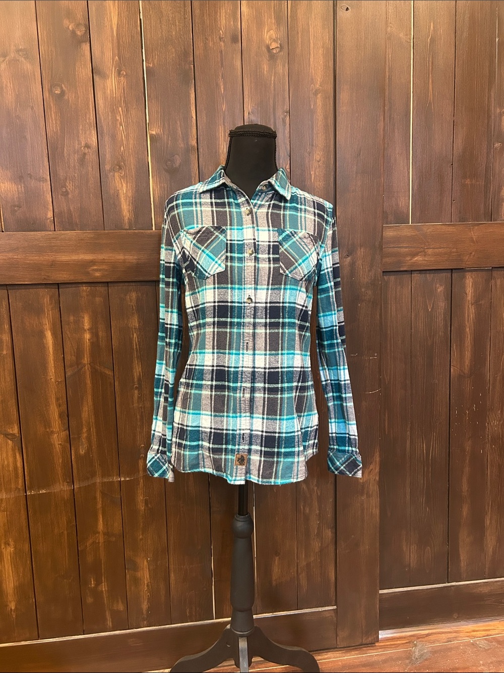 Legendary Whitetails Teal, Black & White Plaid Button-Down Shirt
